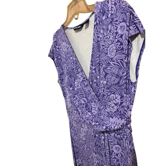Lands' End Purple Floral V-Neck Draped Wrap Midi Dress Size M/P 10-12 - Picture 3 of 9
